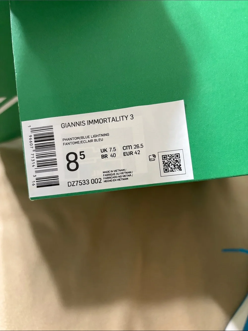 Nike Giannis Immortality 3White, Blue & Beige Athletic Sneaker with Wave Design